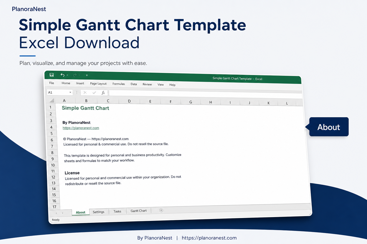 simple gantt chart excel screenshot — PlanoraNest Excel template