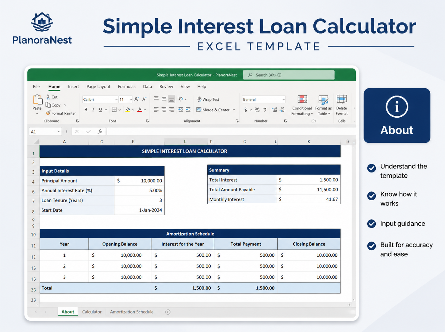 simple interest loan calculator excel template — Calculator sheet