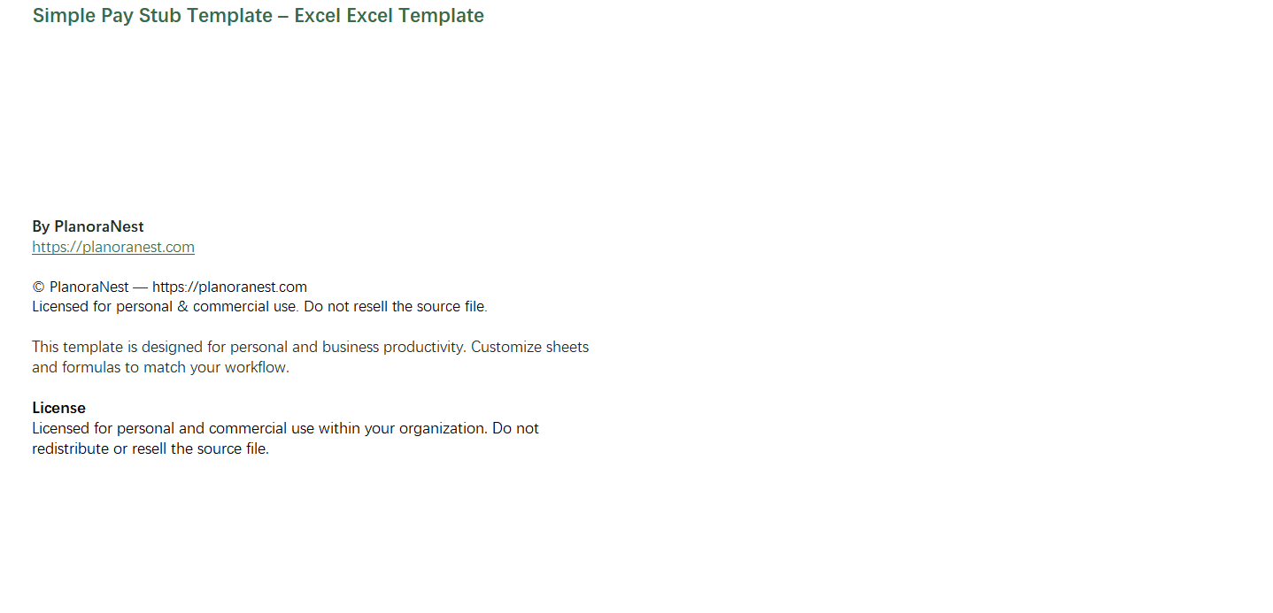 simple pay stub template – excel excel screenshot — PlanoraNest Excel template