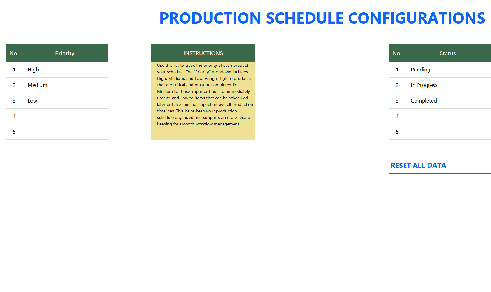 excel simple production schedule template template screenshot — PlanoraNest Excel template