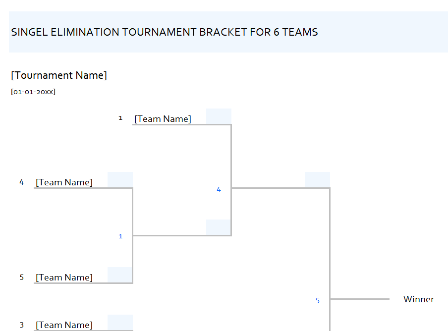 excel single elimination tournament bracket template template screenshot — PlanoraNest Excel template