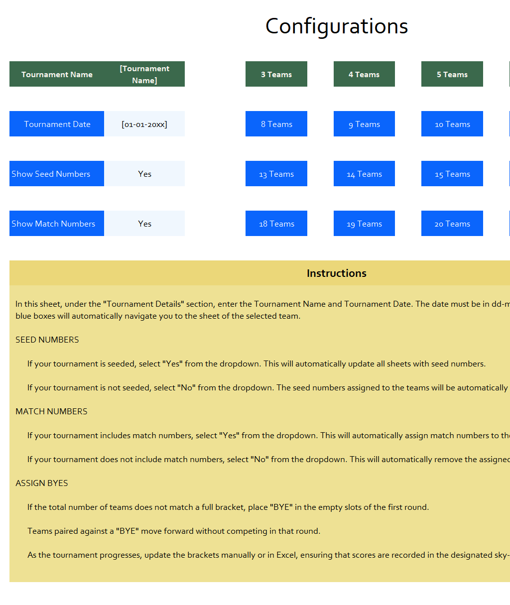 single elimination tournament bracket template excel screenshot — PlanoraNest Excel template
