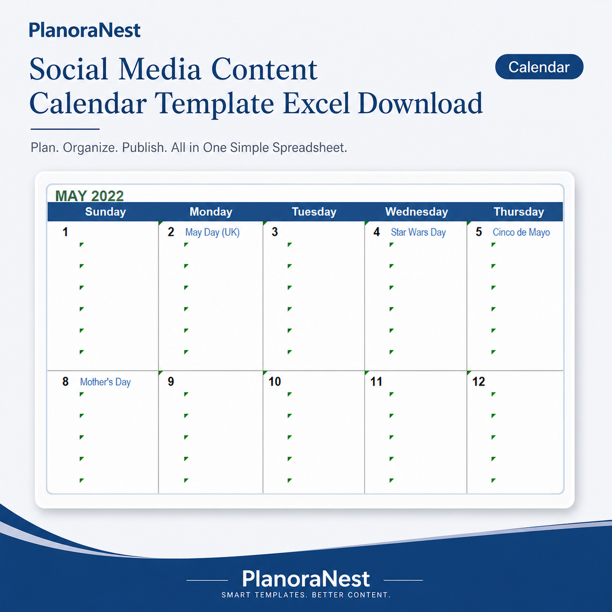 social media content calendar template excel download — Content sheet