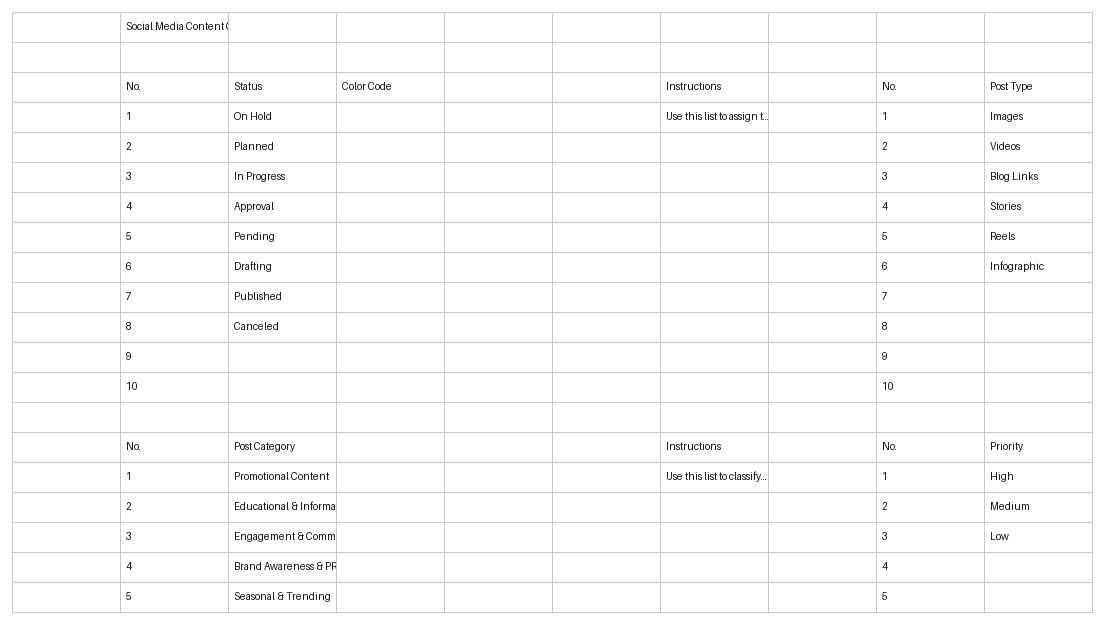 social media content calendar template excel template screenshot — PlanoraNest Excel template