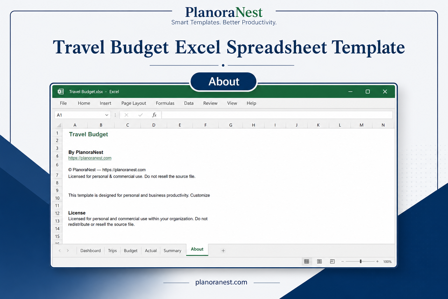 travel budget excel spreadsheet template — About sheet