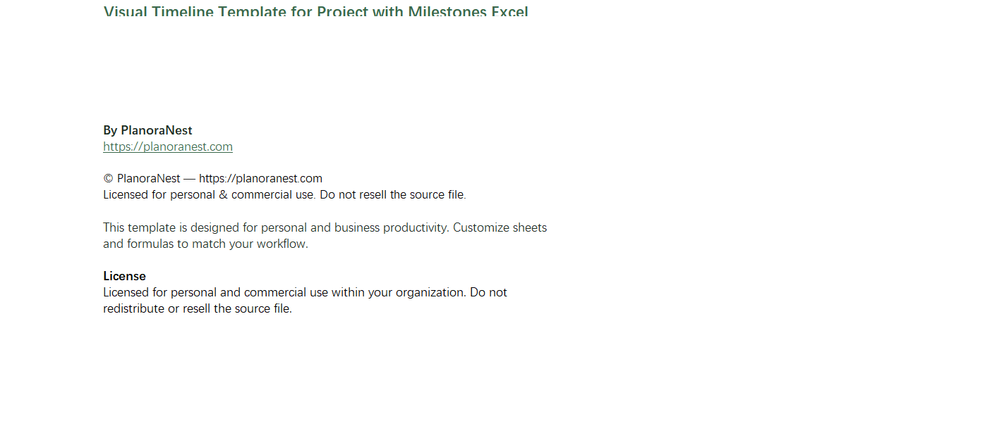 visual timeline template for project with milestones excel screenshot — PlanoraNest Excel template