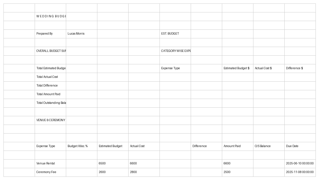wedding budget template excel template screenshot — PlanoraNest Excel template