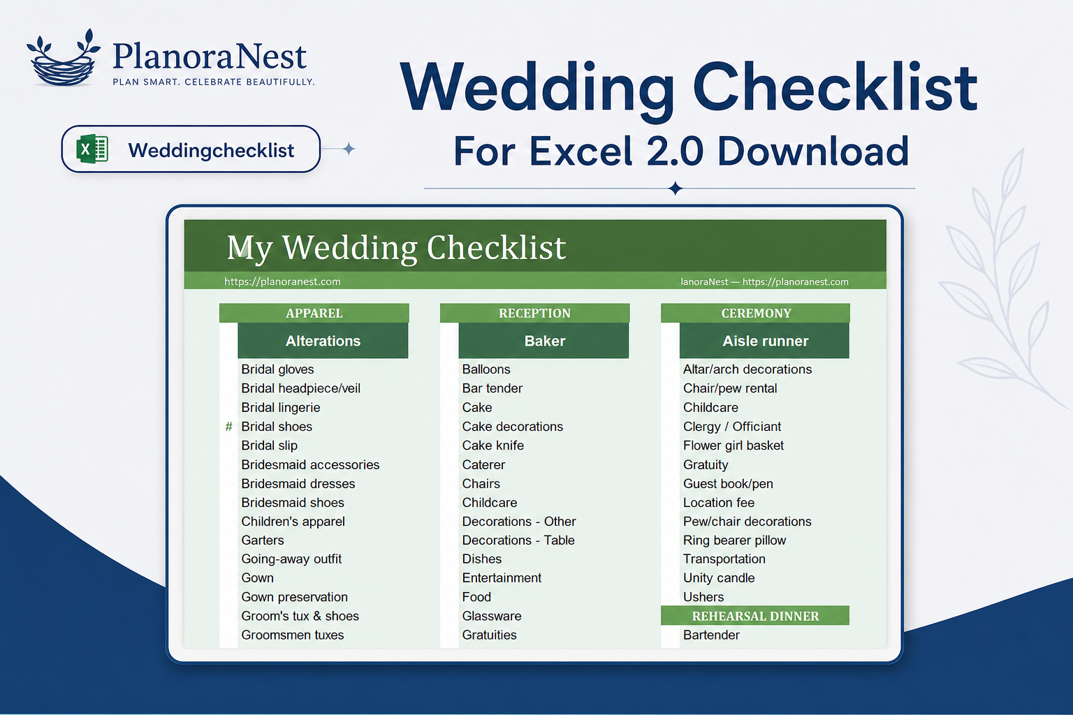 wedding checklist for excel 2.0 download — WeddingChecklist sheet