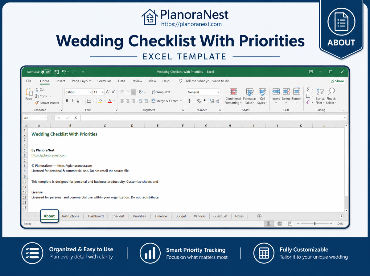 wedding checklist with priorities excel template — Wedding Checklist sheet