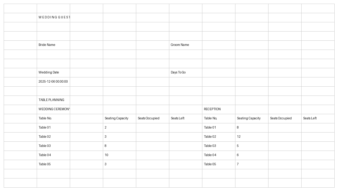 wedding guest list template excel template screenshot — PlanoraNest Excel template