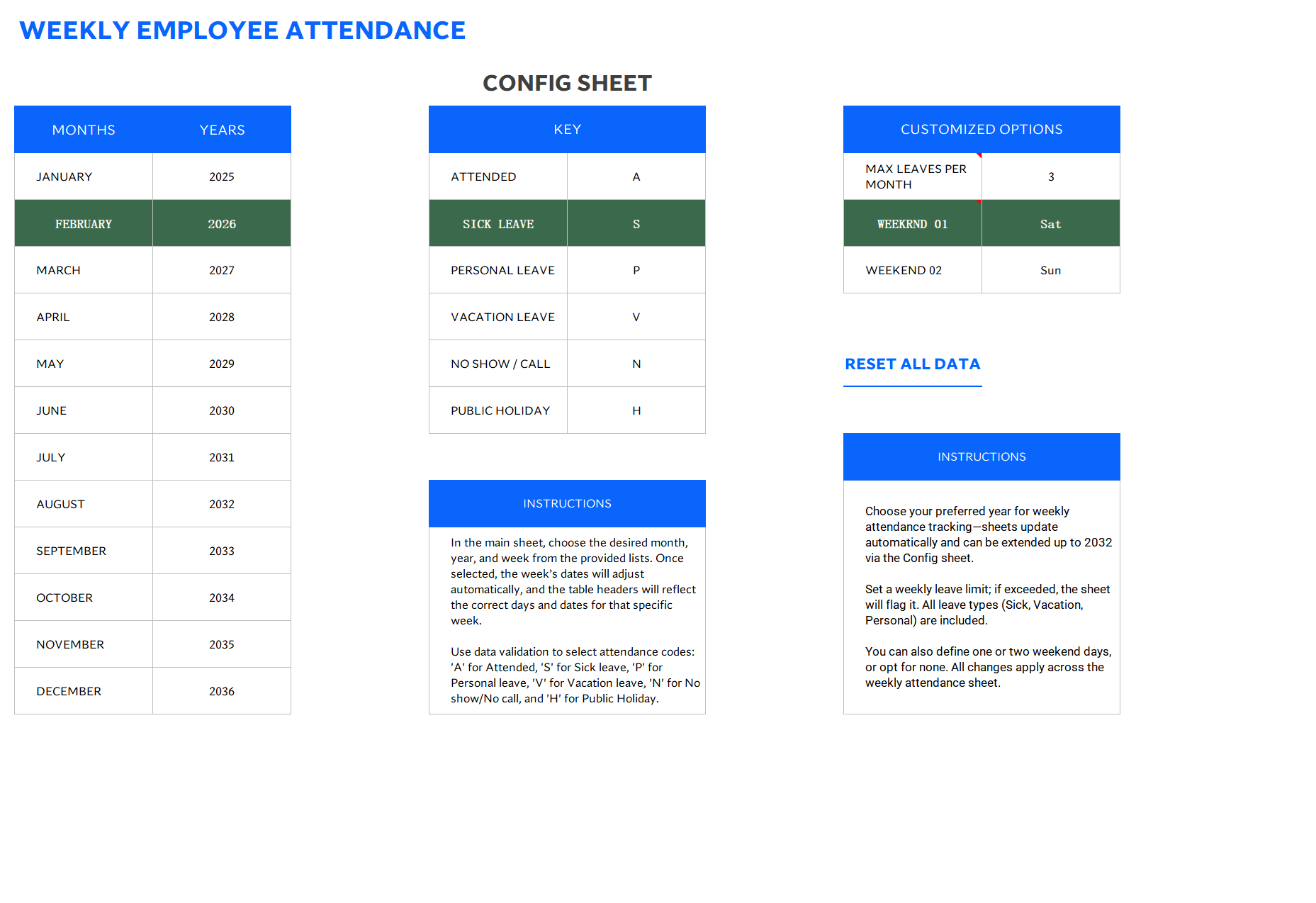 excel weekly employee attendance template template screenshot — PlanoraNest Excel template
