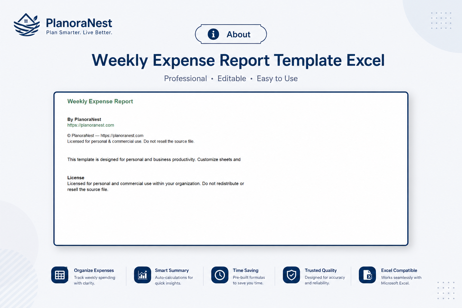making a weekly expense report spreadsheet screenshot — PlanoraNest Excel template