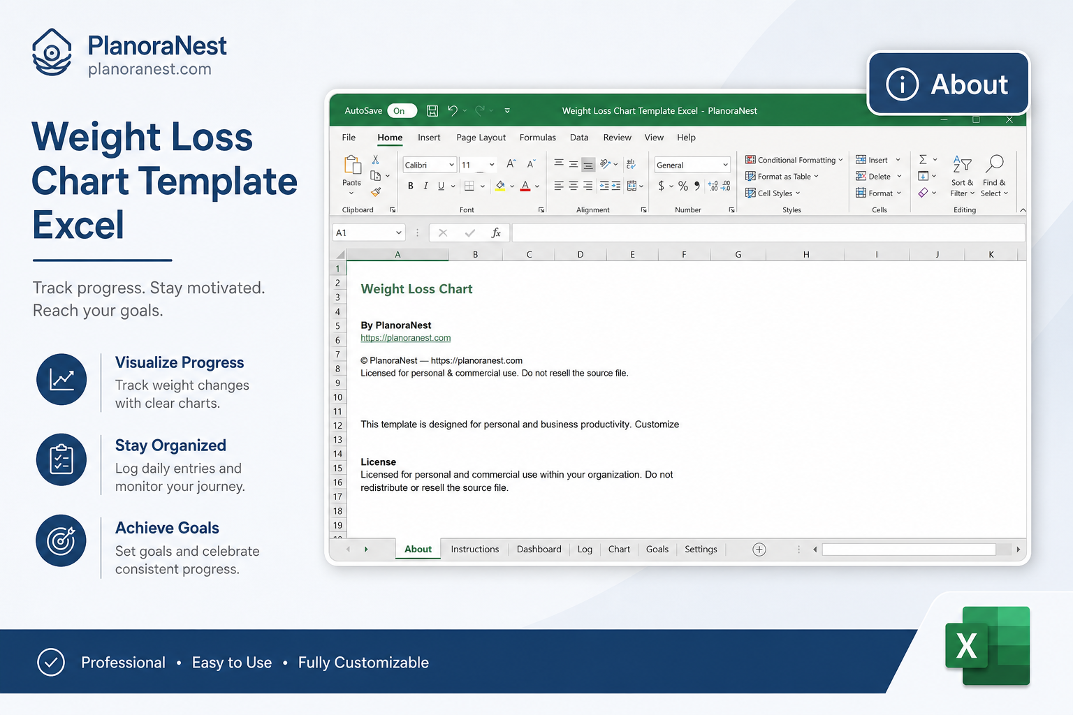 body measurement chart weight loss excel template screenshot -- PlanoraNest Excel template