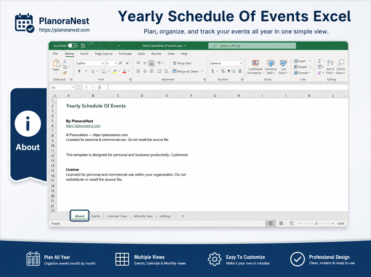 yearly schedule of events excel — Schedule sheet